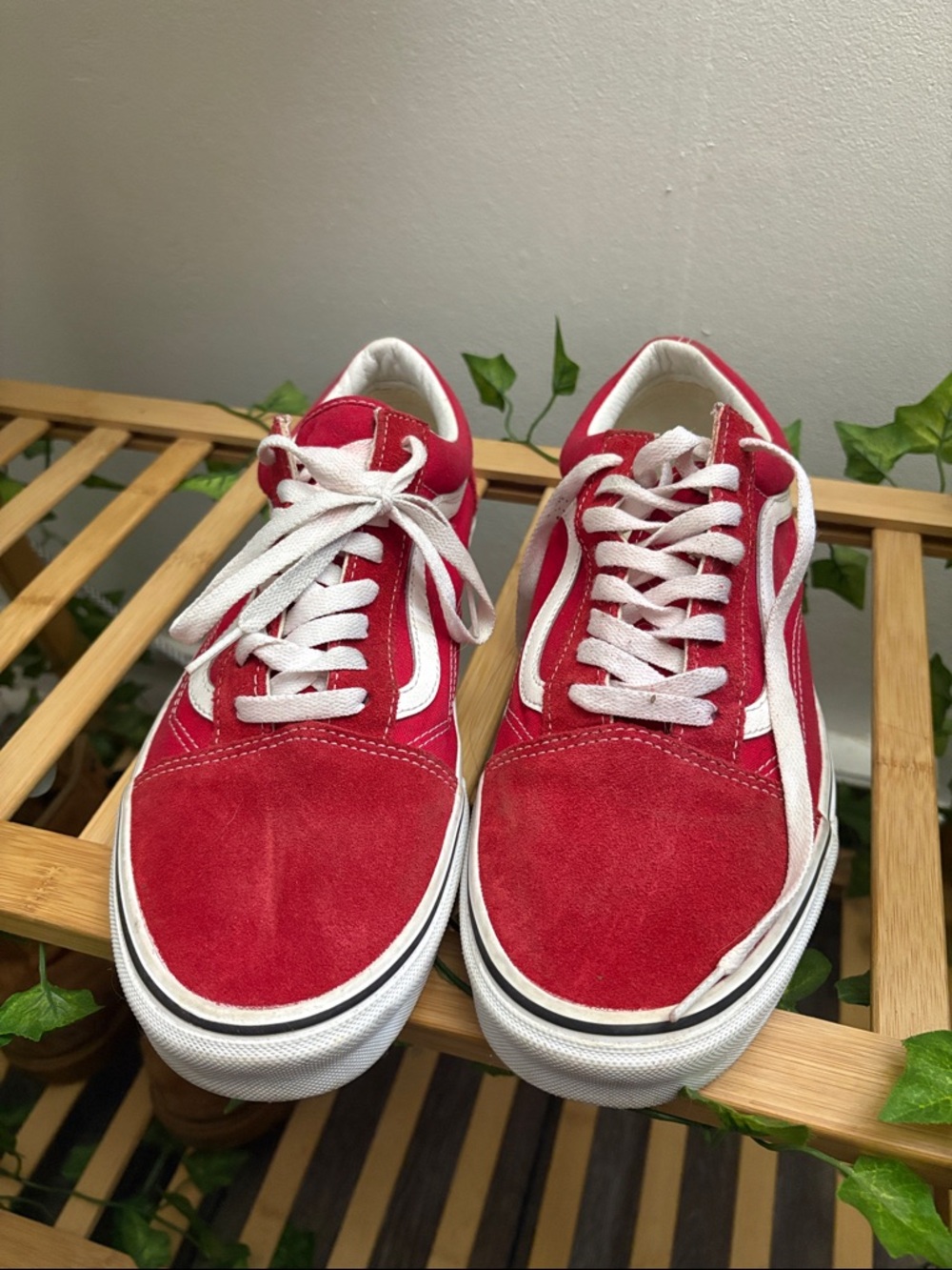 Vans Red Canvas Low-Top Sneakers with White Trim